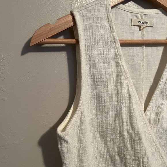 Madewell Crosshatch Side Tie Sleeveless Faux Wrap Dress Bright Ivory - Picture 7 of 15
